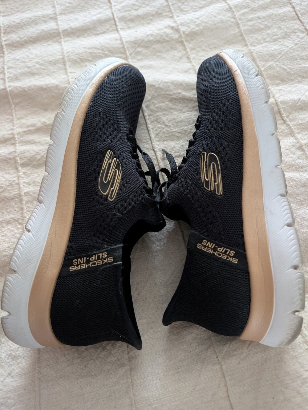 Skechers Black Knit Slip-On Sneakers with Rose Gold Accent